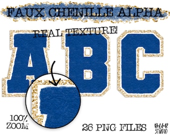 Faux Chenille PNG Alphabet Set, Navy Chenille Sublimationsalphabet, Clipart, Varsity Buchstaben, digitaler Download, PNG, Sublimationsalphabet