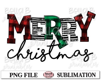 Feliz Natal Sublimação, Design de Sublimação de Natal, Xadrez de Búfalo, Grunge, Letras Funky, Download Digital de Sublimação, PNG, Clip Art