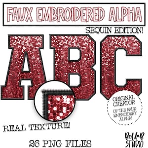 Faux Embroidered Sequin PNG Alphabet Set, Maroon Sequin,Maroon Faux Sequin PNG,Stitched Alpha PNG,Varsity Letters, Digital Download,Alphabet