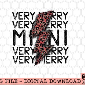 Very Merry Mini Lightning Bolt PNG Sublimation Design, Retro Christmas, Vintage, Leopard Bolt, Sublimation Designs, Digital Download, PNG