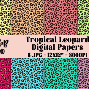 Summer Leopard Print Digital Paper, Bright, Leopard Digital Paper, Texture Papers, Digital Backgrounds, Scrapbooking, Digital Paper Pack