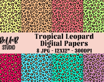 Summer Leopard Print Digital Paper, Brillante, Leopard Digital Paper, Texture Papers, Fondos Digitales, Scrapbooking, Paquete de Papel Digital