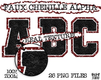 Faux Chenille PNG Alphabet Set, Schwarzes Chenille Sublimationsalphabet, Clipart, Varsity Buchstaben, digitaler Download, PNG, Sublimationsalphabet