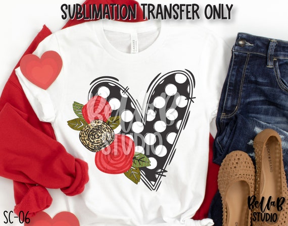 Pink Floral Doodle Heart Transfer Sublimation Transfer Ready to Press Heat Transfer Valentines Day