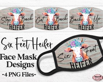 Six Feet Heifer Sublimation Face Mask Designs, Face Mask Template, Digital Download, Dye Sublimation, PNG File, Face Mask Bundle, Back Up