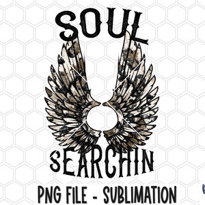 Soul Searchin&#39; Wings PNG Sublimation Design, Retro Design, Vintage, Boho Wings, Leopard Wings, Sublimation Digitale Download, PNG, Illustraties