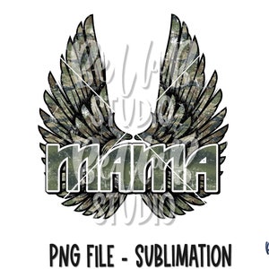 Camo Rock n Roll Mama Sublimation Design, Rock Wings, Retro Design, Vintage, Vleugels, Rock N Roll, Sublimatie Digitale Download, PNG, Illustraties