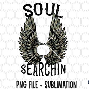 Soul Searchin&#39; Wings PNG Sublimation Design, Retro Design, Vintage, Boho Wings, Camo Wings, Sublimation Digitale Download, PNG, Illustraties