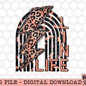 Line Life Leopard Lightning Bolt Retro Rainbow PNG Sublimation Design, Line Wife, Vintage, Black Rainbow, Sublimation Digital Download, PNG