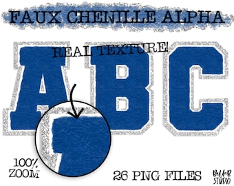 Faux Chenille PNG Alphabet Set, Navy Chenille Sublimationsalphabet, Clipart, Varsity Buchstaben, digitaler Download, PNG, Sublimationsalphabet