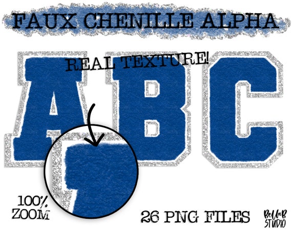 Faux Chenille PNG Alphabet Set, Navy Chenille Sublimation Alphabet, Clipart, Varsity Letters, Digital Download, PNG, Sublimation Alphabet