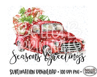 Sublimação de caminhão de Natal, designs de sublimação de Natal, download digital de sublimação de saudações de estações, caminhão vintage, PNG, clip art