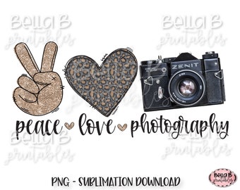 Peace Love Photography Sublimation Design, Vintage Camera, Retro, Leopard Print,PNG Sublimation, Sublimation Digital Download, PNG, Graphics