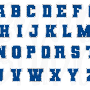May include: Blue felt alphabet letters with a silver glitter outline. The letters are uppercase and are arranged in alphabetical order.