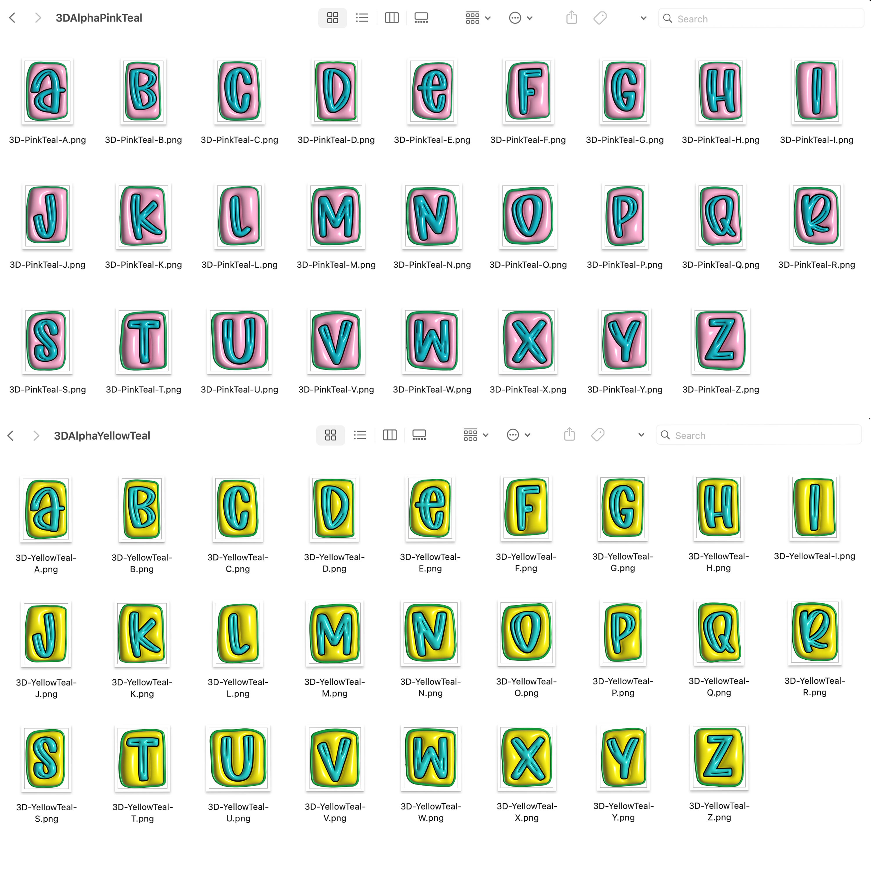 3D Inflated PNG Alphabet Set, Bright Alpha, Bubble Puffy Alphabet, 3D ...