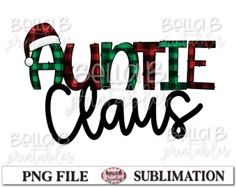 Tia Claus PNG Sublimation Design, Designs de Sublimação de Natal, Xadrez, Chapéu de Papai Noel, Doodle, Download Digital, Sublimação, PNG, Clip Art