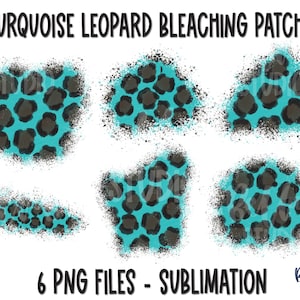 Turqoiuse Leopard Print Sublimation Patches, Bleached Shirt Sublimation Patches, Leopard Splashes PNG, Sublimation Elements, Cheetah Print