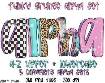 Pacote Funky Grunge Doodle Alpha PNG, Leopardo, Xadrez, Fun Alpha PNG, Alfabeto, Fonte Doodle, Fonte, Letras Doodle, Download Digital