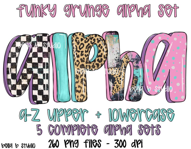 Funky Grunge Doodle Alpha PNG Bundle, Leopard, Checkered, Fun Alpha PNG ...