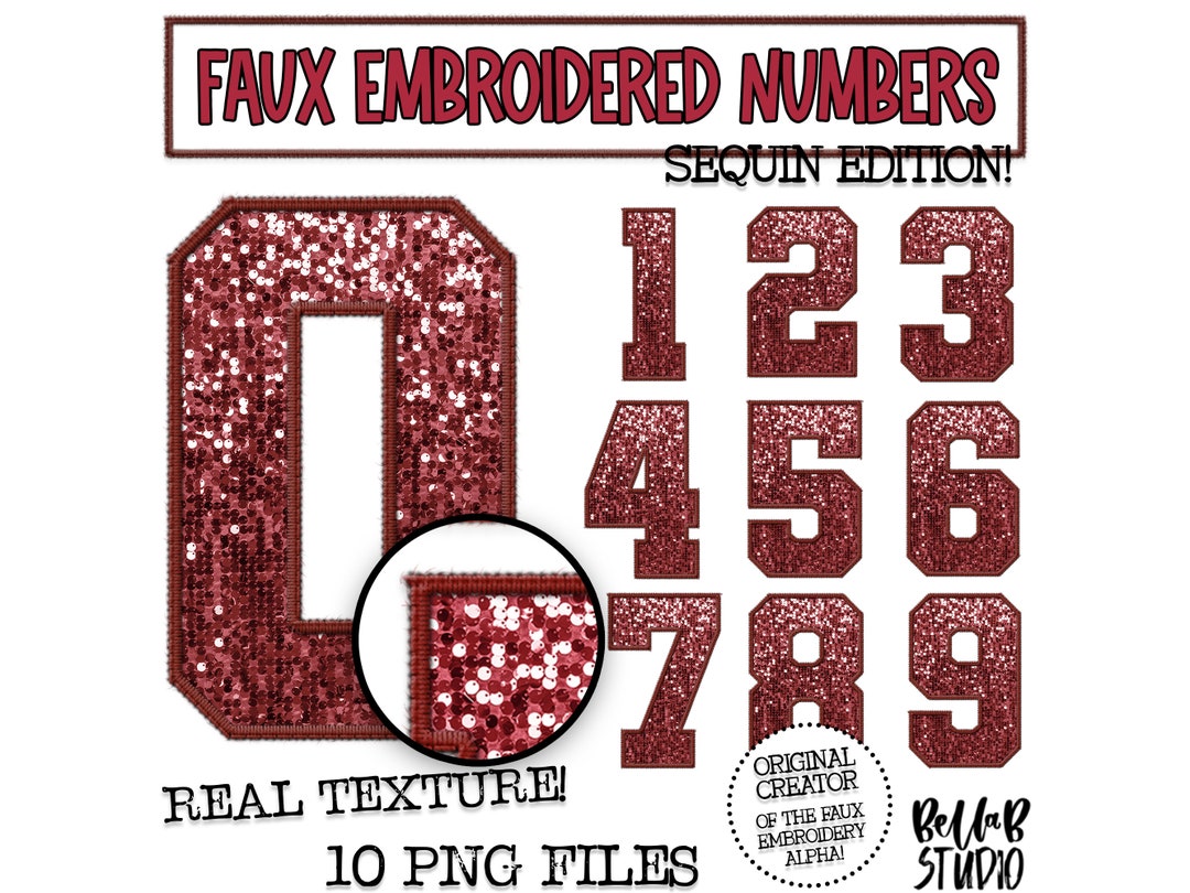 Faux Embroidered Sequin PNG Numbers Set, Maroon Sequin, Maroon Faux ...