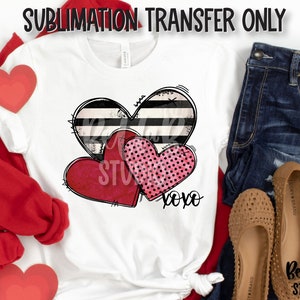 XOXO Doodle Hearts Sublimation Transfer, Saint-Valentin, Doodle Hearts, Mignon, Prêt à presser, Transfert de presse à chaleur, Impression par sublimation