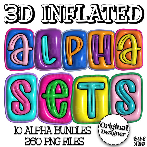 3D Inflated PNG Alphabet Set, Bright Alpha, Bubble Puffy Alphabet, 3D Alpha PNG, Clipart, Digital Download, Sports Teams Mascots Alphabet