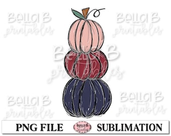 Diseño de sublimación de pila de calabaza, calabaza de garómata, dibujado a mano, calabaza pintada, diseños de sublimación de otoño, descarga digital, PNG