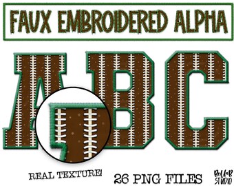 Set di lettere PNG ricamate finte da calcio, PNG alfabetico cucito, Clipart, lettere universitarie, download digitale, PNG, alfabeto a sublimazione