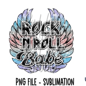 Rock n Roll Babe Sublimation Design, Rock Gitaar, Retro Design, Vintage, Wings, Rock N Roll, Sublimation Digital Download, PNG, Illustraties
