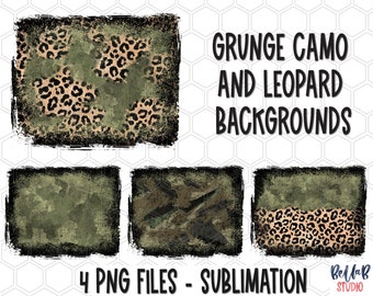 Grunge Camo Cheetah Background Bundle, Leopard Sublimation Backsplash, Splashes, Frames, Sublimation Digital Download, PNG, Clip Art