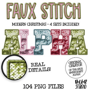 Christmas Faux Embroidered Sequin PNG Alphabet Set, Christmas Bundle Faux Sequin PNG, Stitched Alpha PNG,Varsity, Digital Download,Alphabet