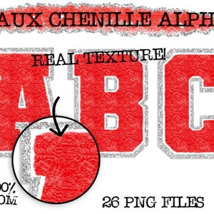 Faux Chenille PNG Alphabet Set, Red Chenille Sublimation Alphabet, Clipart, Varsity Letters, Digital Download, PNG, Sublimation Alphabet