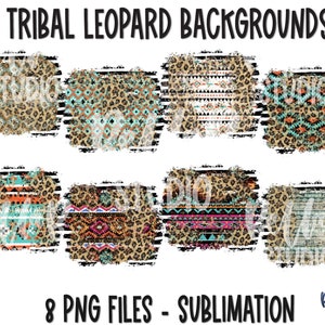 Tribal Aztec Leopard Sublimation Background Bundle, Sublimation Backsplash Splashes, Grunge, Frames, Sublimation Digital Download, PNG
