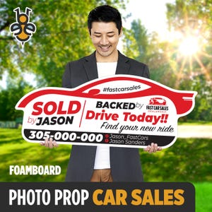 Car Shape Custom Cutout Foamboard | Car Sales Photo Prop | Congrats | Dealer | Pre-owned | Used Personalized Sold Key| Lease | Marketing