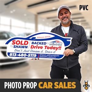 Car Shape Custom Cutout PVC | Car Sales Photo Prop | Congrats | Dealer | Pre-owned | Used Personalized Sold Key| Lease | Marketing