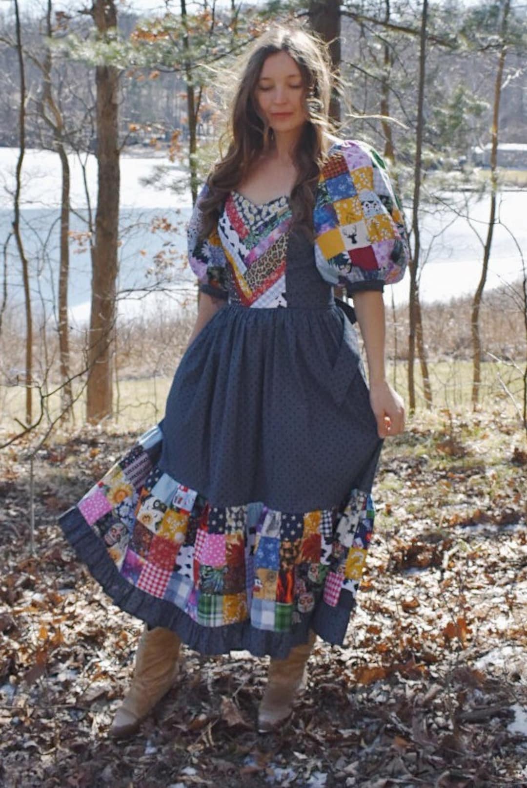 Handmade Calico Patchwork Dress Vintage inspired Sweetheart Gown Etsy handmade-calico-patchwork-dress-vintage-inspired-sweetheart-gown-etsy