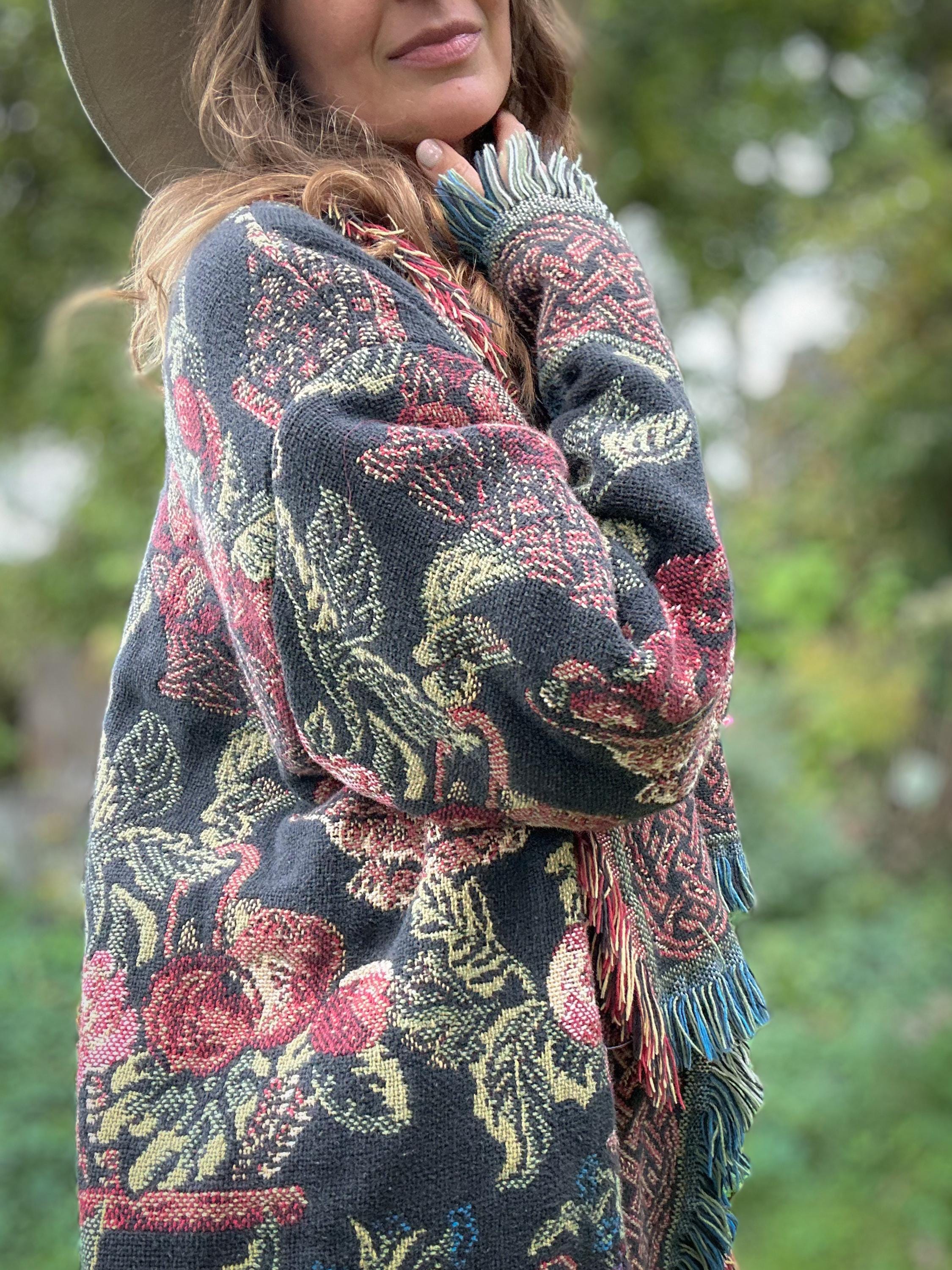 Vintage Tapestry Blanket Jacket: Boho Fringe, Apple Harvest - Etsy