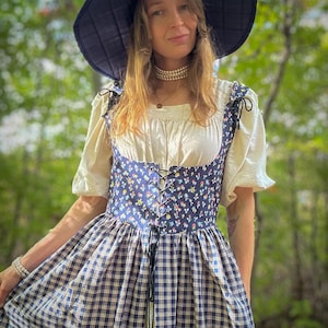 blue and white checkered corset dress Sweet on You Plaid Corset Midi Dress Sky Blue / M