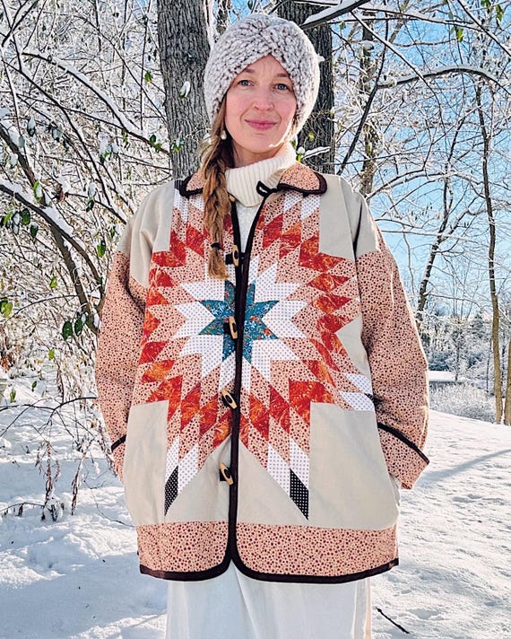 Giacca trapuntata Prairie Star, cappotto Toggle, realizzata a mano