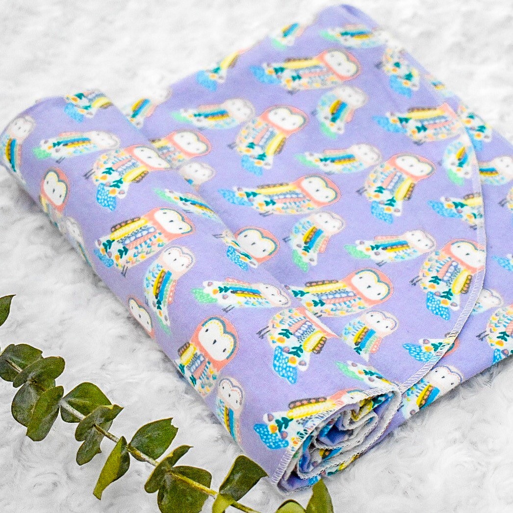 Bohemian owls purple soft cotton flannel baby swaddle blanket