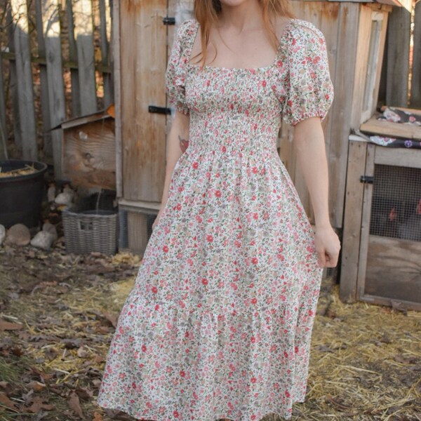 Denim Floral Smocked Dress