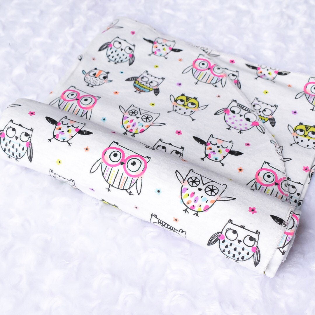 Multi sketch owls white soft cotton flannel baby swaddle blanket