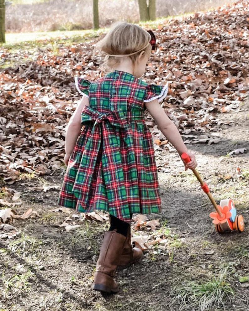 baby girl green tartan dress