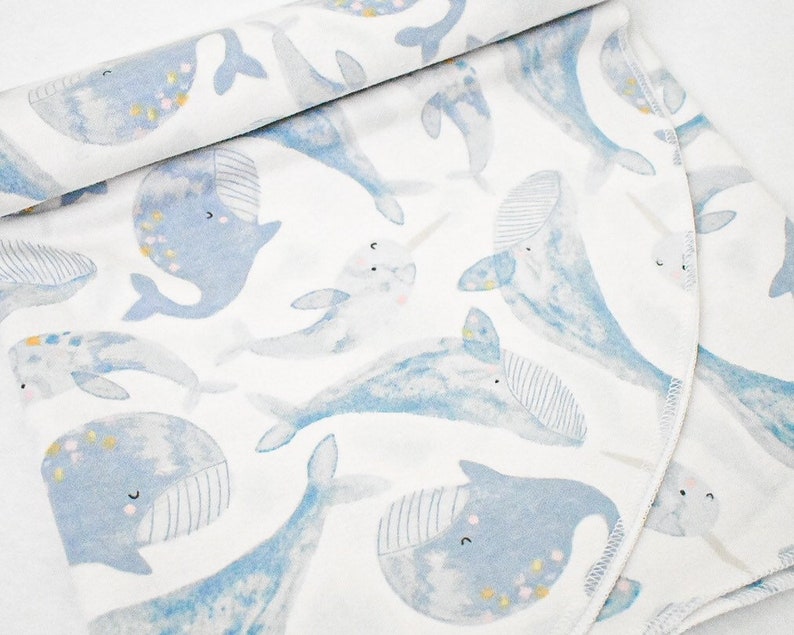 Swaddle Blanket Blue Whales & Narwhals Baby Receiving Etsy