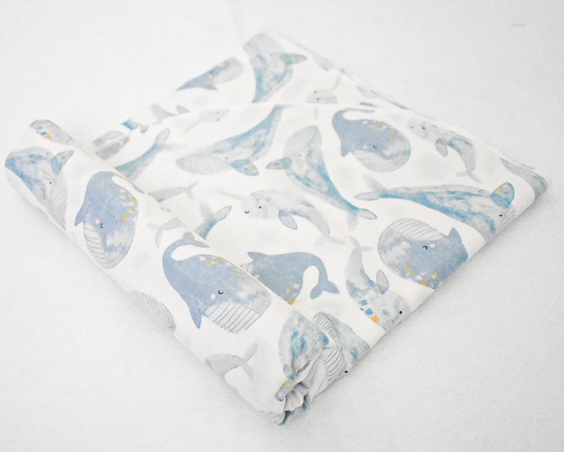 Swaddle Blanket Blue Whales & Narwhals Baby Receiving Etsy