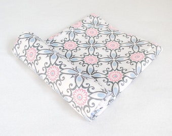 Floral Medallion Flannel Baby Swaddle Blanket: Pink & Blue