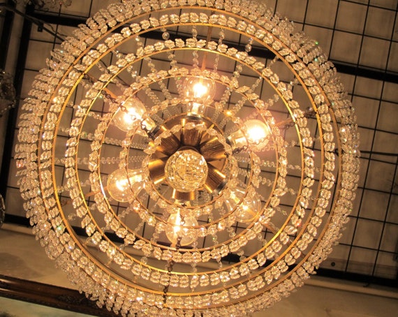 Antique Vintage Huge Swarovski Crystal Chandelier French Antique Vintage Huge Swarovski Crystal, Swarovski Crystal Classic Chandelier Light In Golden Brown