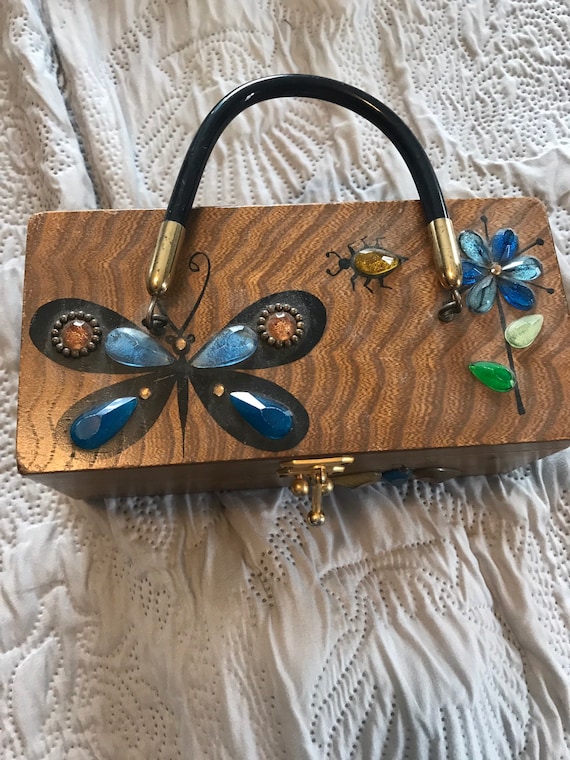 Vintage Enid Collins Glitterbugs wooden purse