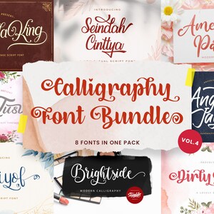 Calligraphy Font Bundle 4: Script Font, Handwritten Font, Cursive Font, Cute Font, Cricut Font, Silhouette Font, Procreate Font, Canva Font