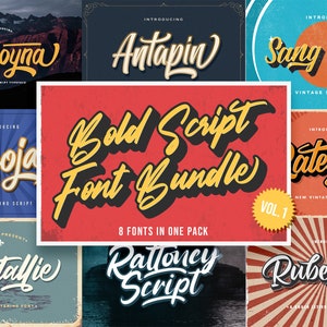 Retro Font Bundle Vol 1: Vintage Font, Groovy Font, Curly Font, 70s Font, 80s Font, Cricut Font, Silhouette Font, Procreate Font, Canva Font